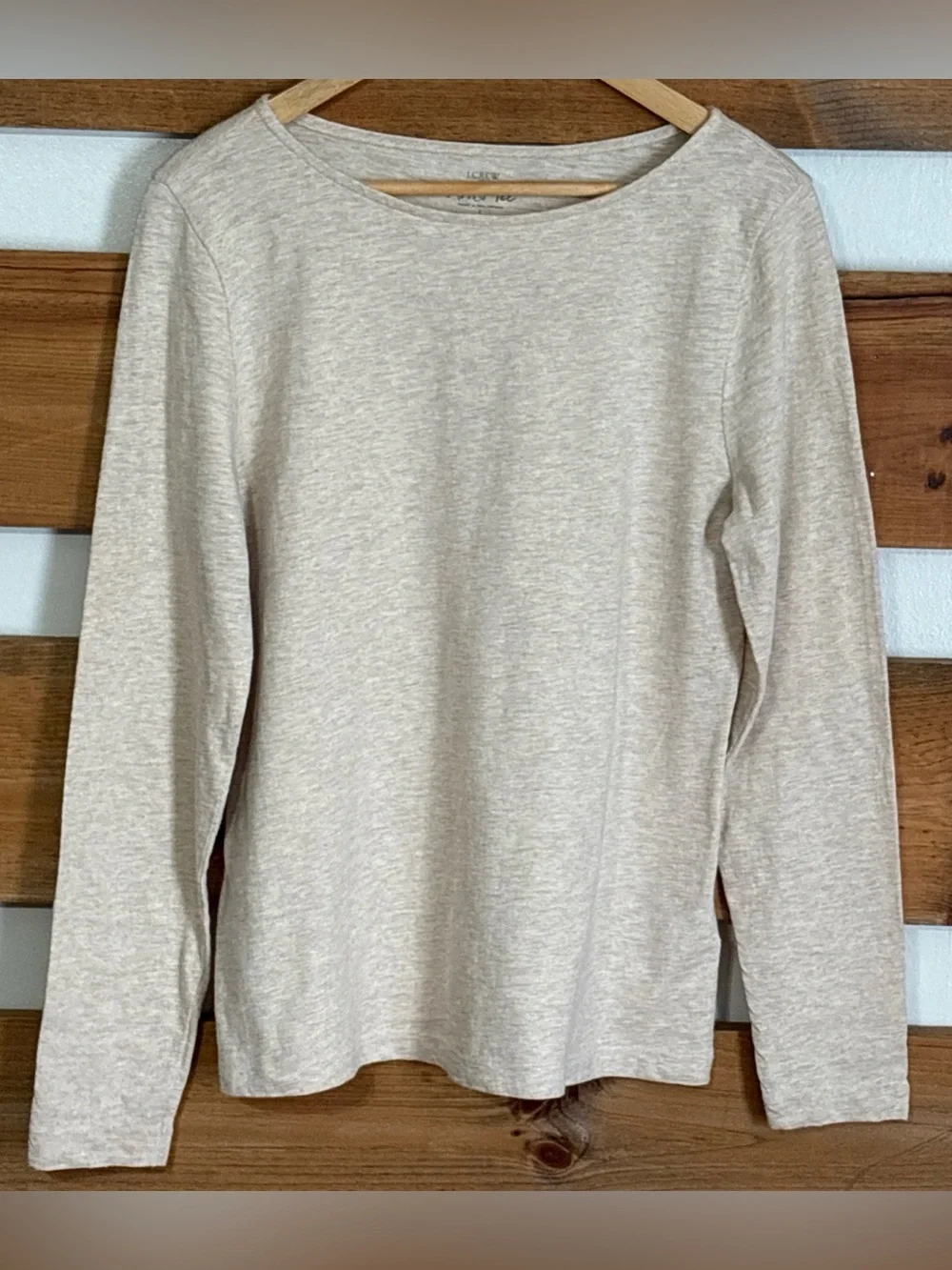J.Crew Long Sleeve Solid Oatmeal Artist Tee Women's Comfy Shirt Size Large
